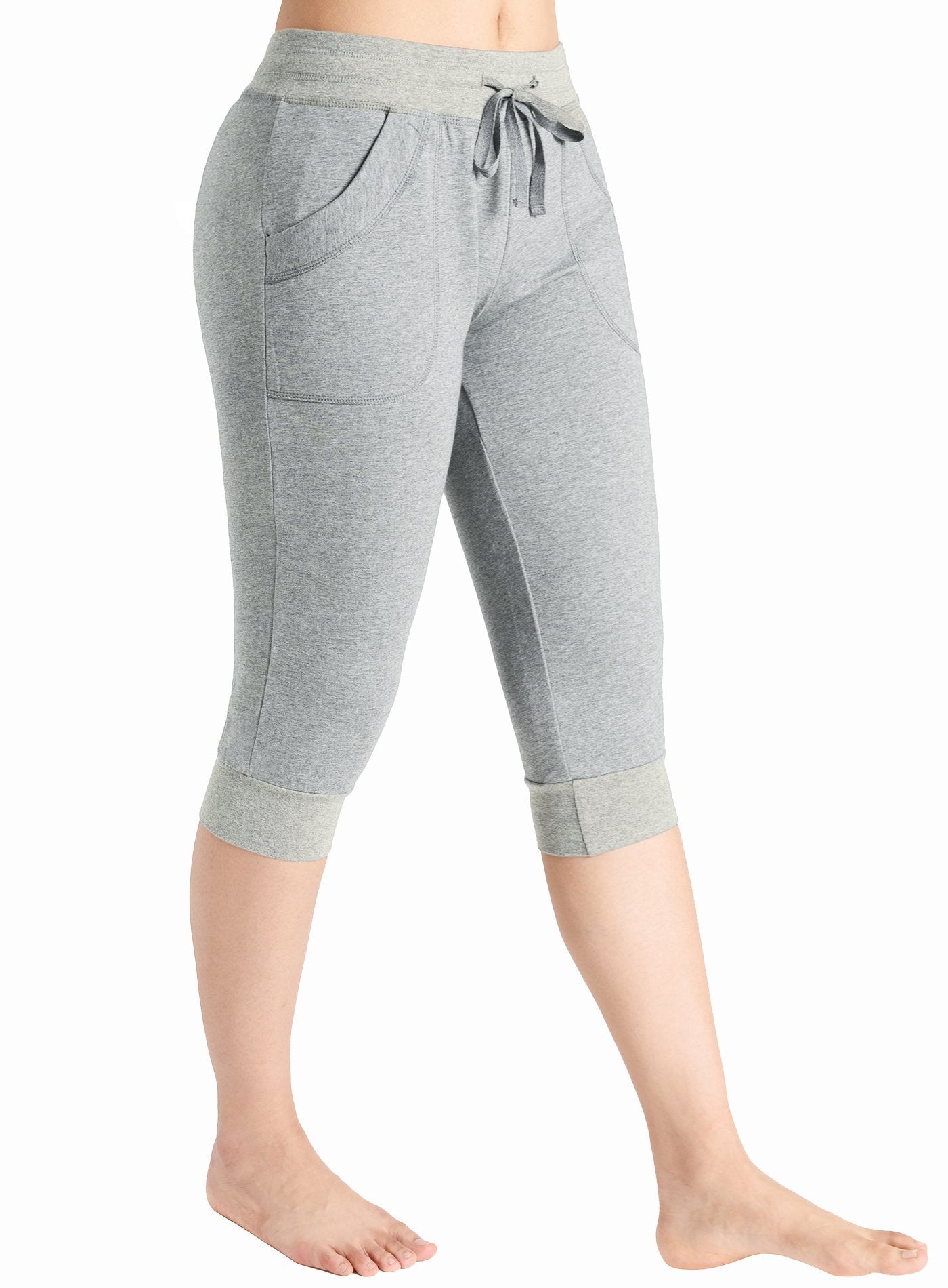 Women's Cotton Sweatpants Jersey Capri Pants with Pockets - Latuza