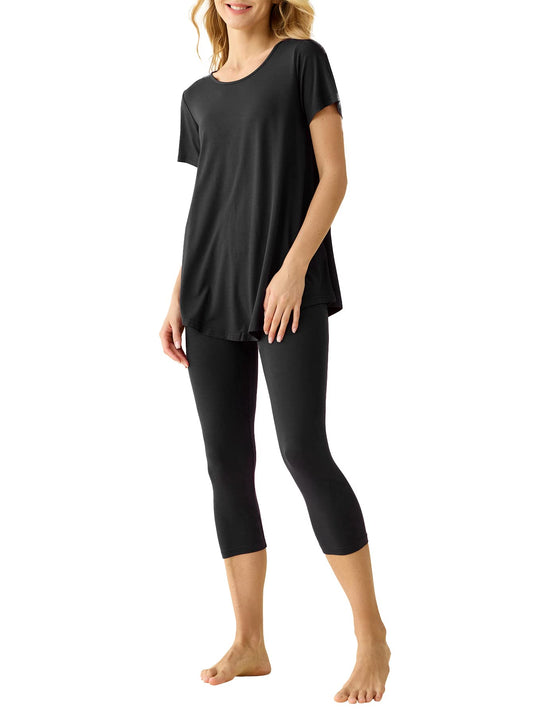 Women's Bamboo Viscose Tunic Top Capri Leggings Pajamas Set  - Latuza