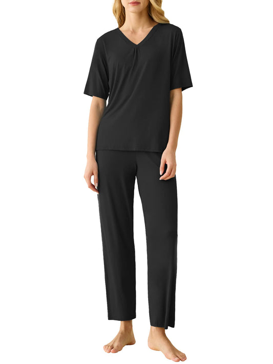 Women's Bamboo Viscose Pajama Set V-Neck Top Lounge Pants with Pockets - Latuza