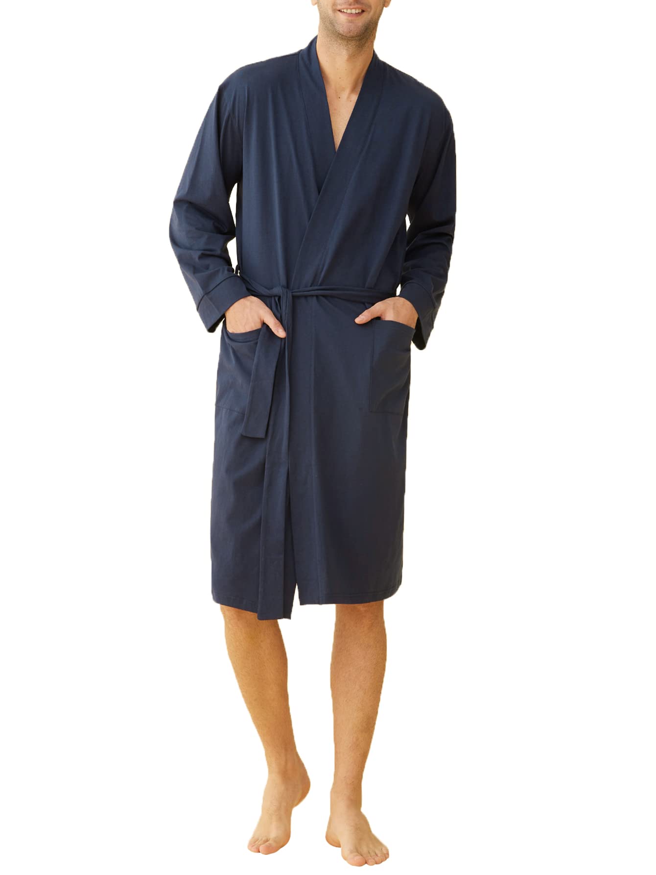 Men's Cotton Kimono Robe Lightweight Bathrobe - Latuza