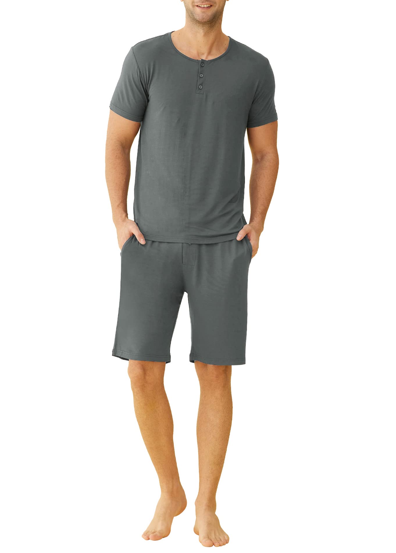 Men's Bamboo Viscose Henley Shirt Lounge Shorts Pajama Set - Latuza