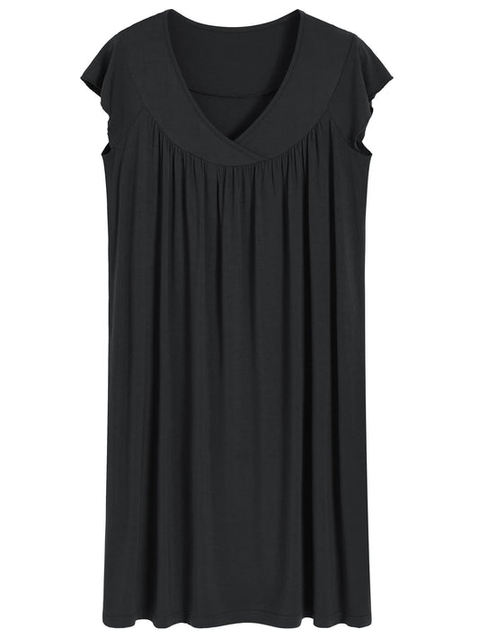 Women's Bamboo Viscose Pleated Nightgown with Cap Sleeves - Latuza