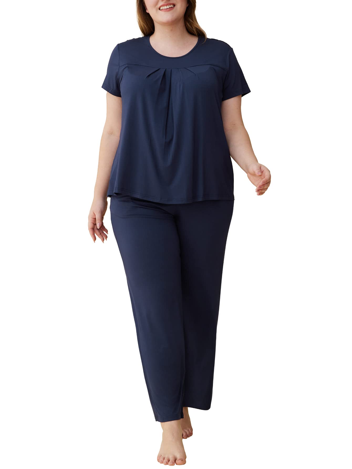 Women's Plus Size Pajama Set Soft Viscose Tops Pants Sleepwear - Latuza