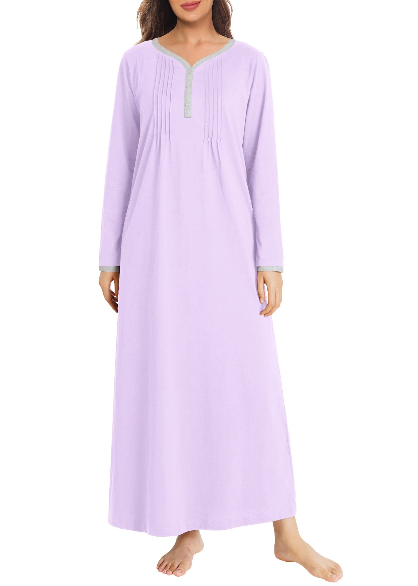 Women's Long Sleeve Nightgown Cotton Sleeping Gown - Latuza