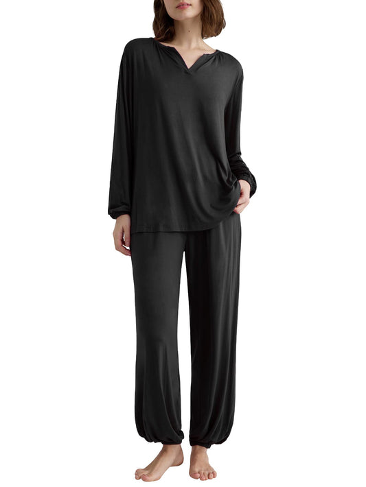 Women's Viscose Palazzo Lounge Pants Long Sleeve Pajama Set - Latuza