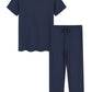 Men's Soft Pajama Set Viscose Short Sleeves Top with Pants - Latuza