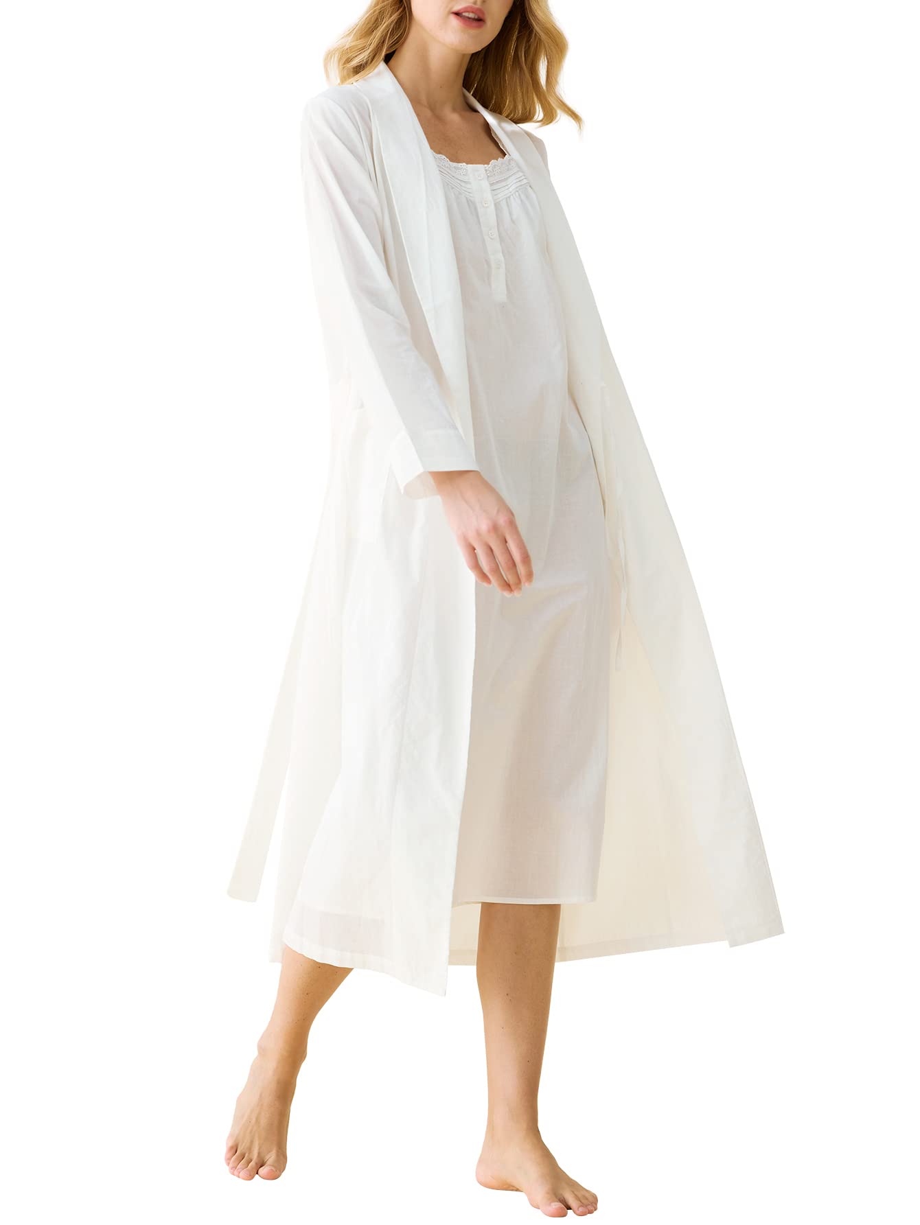 Women's Sleeveless Cotton Nightgown with Matching Long Robe Set  - Latuza