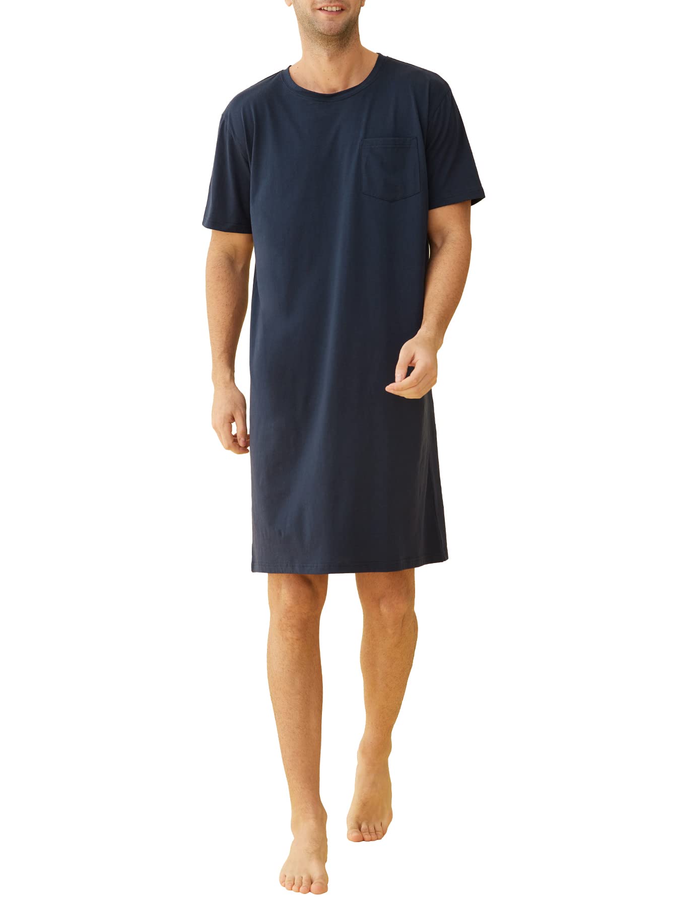 Men's Cotton Nightshirt Short Sleeves Sleep Shirt Nightgown - Latuza