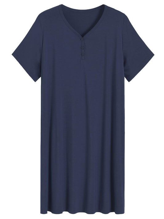 Women's V-Neck Bamboo Sleep Night Shirt Dress Jersey Nightgown – Latuza