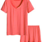 Women's V-Neck Short Sleeve Bamboo Pajama Set - Latuza