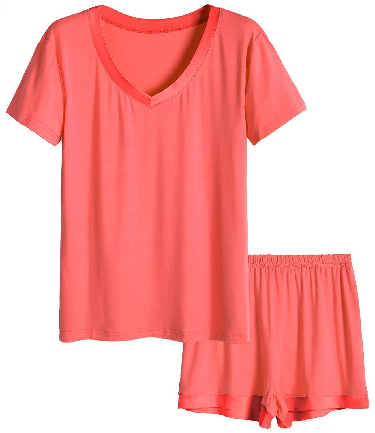 Women's V-Neck Short Sleeve Bamboo Pajama Set - Latuza