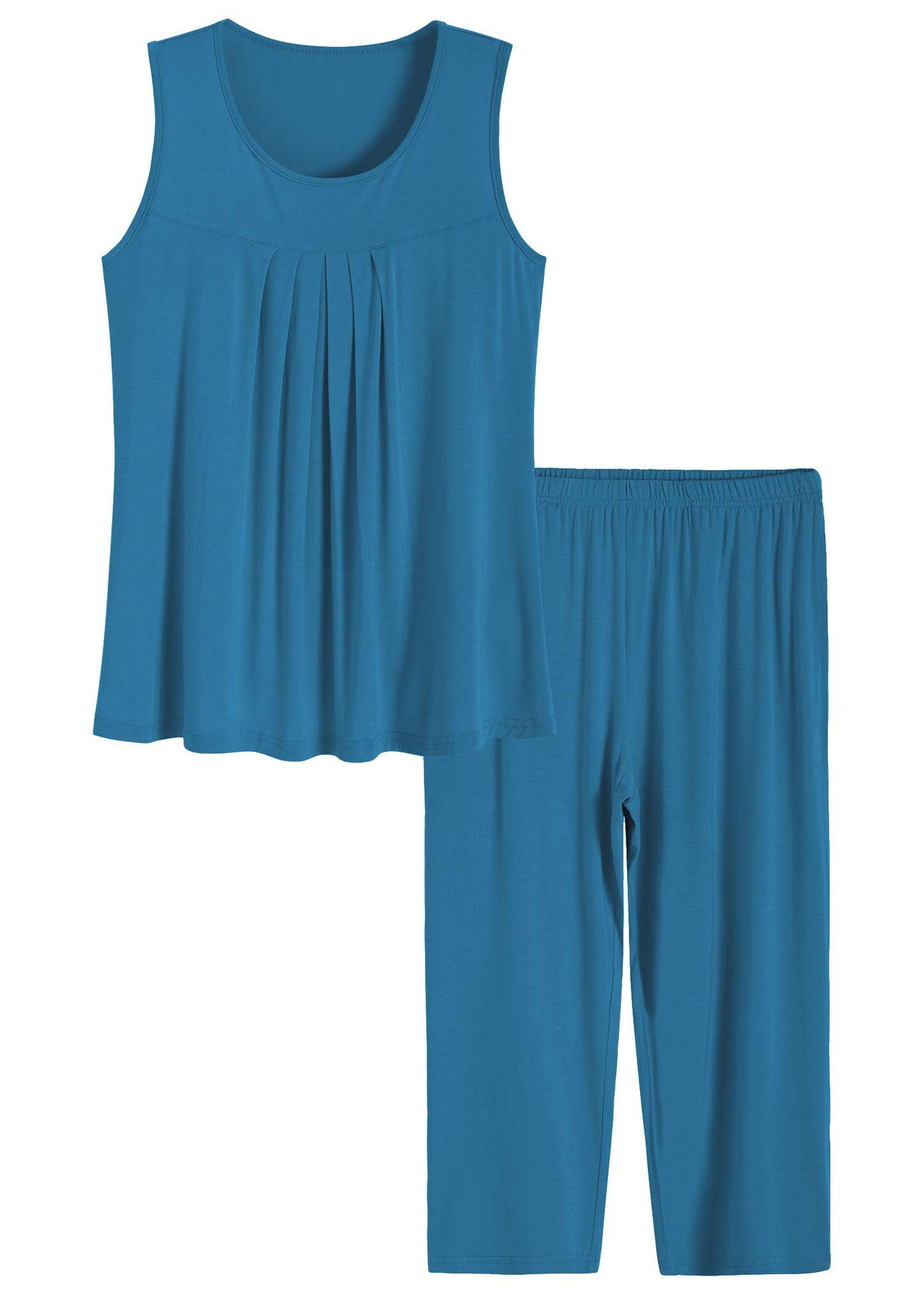 Women's Pleated Tank Top Bamboo Capri Pajama Sets