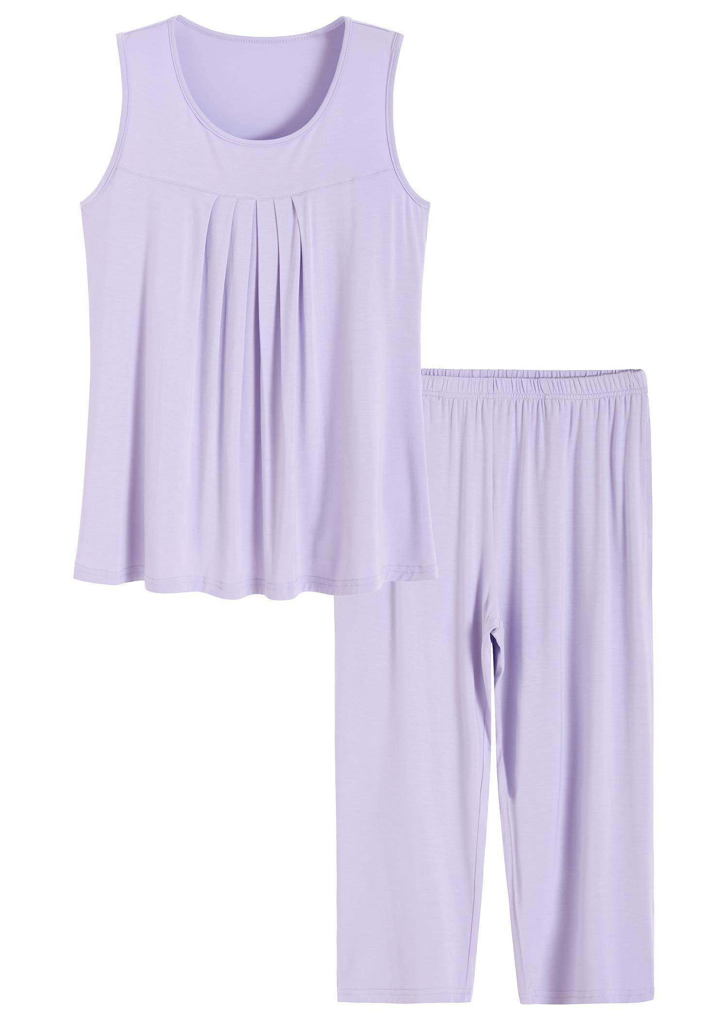 Women's Pleated Tank Top Bamboo Capri Pajama Sets