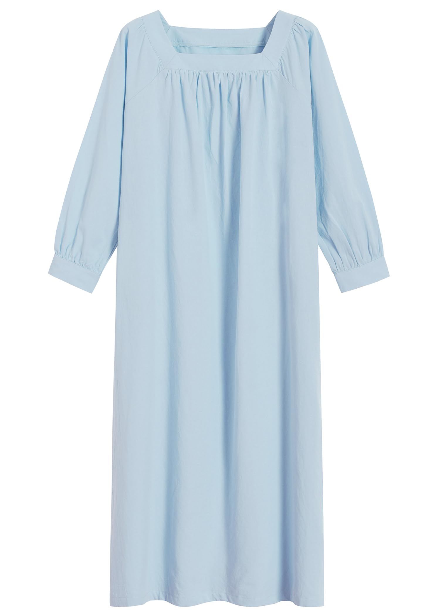 Women's Woven Cotton Long Sleeve Nightgown with Pockets - Latuza
