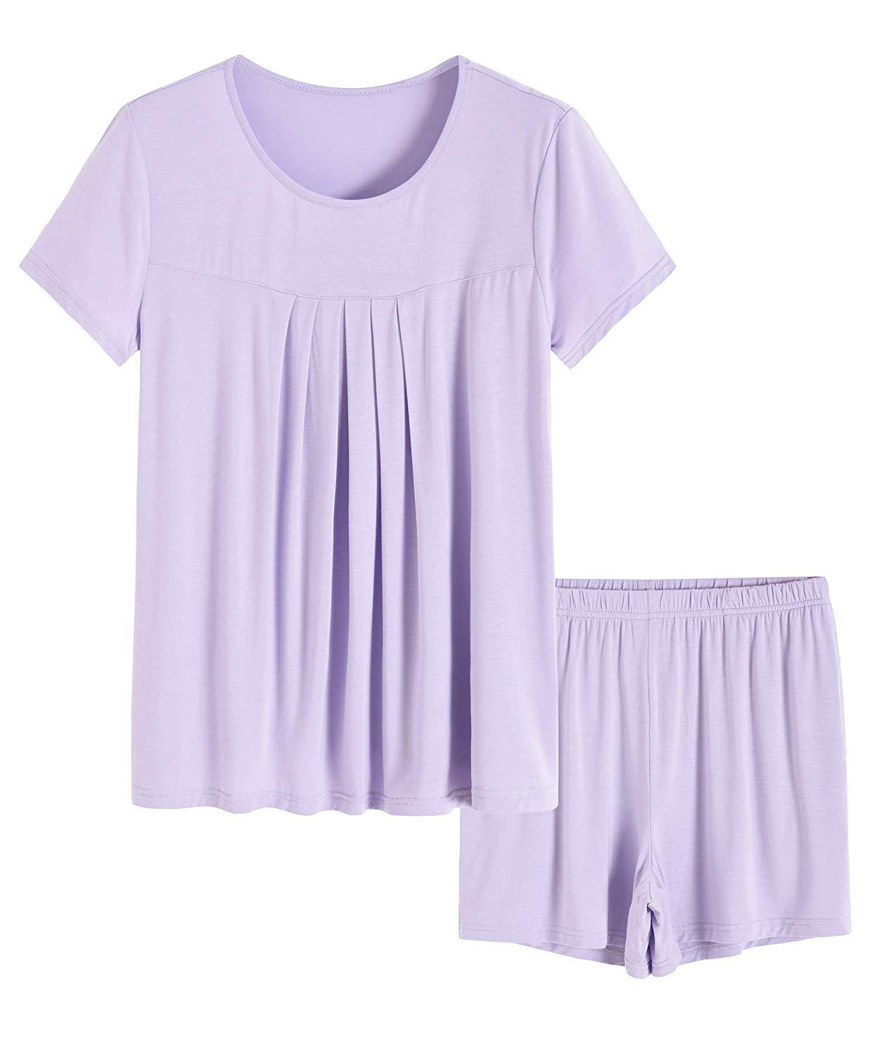 Women’s Pajamas Pleated Loungewear Top Shorts Bamboo Pjs Set - Latuza