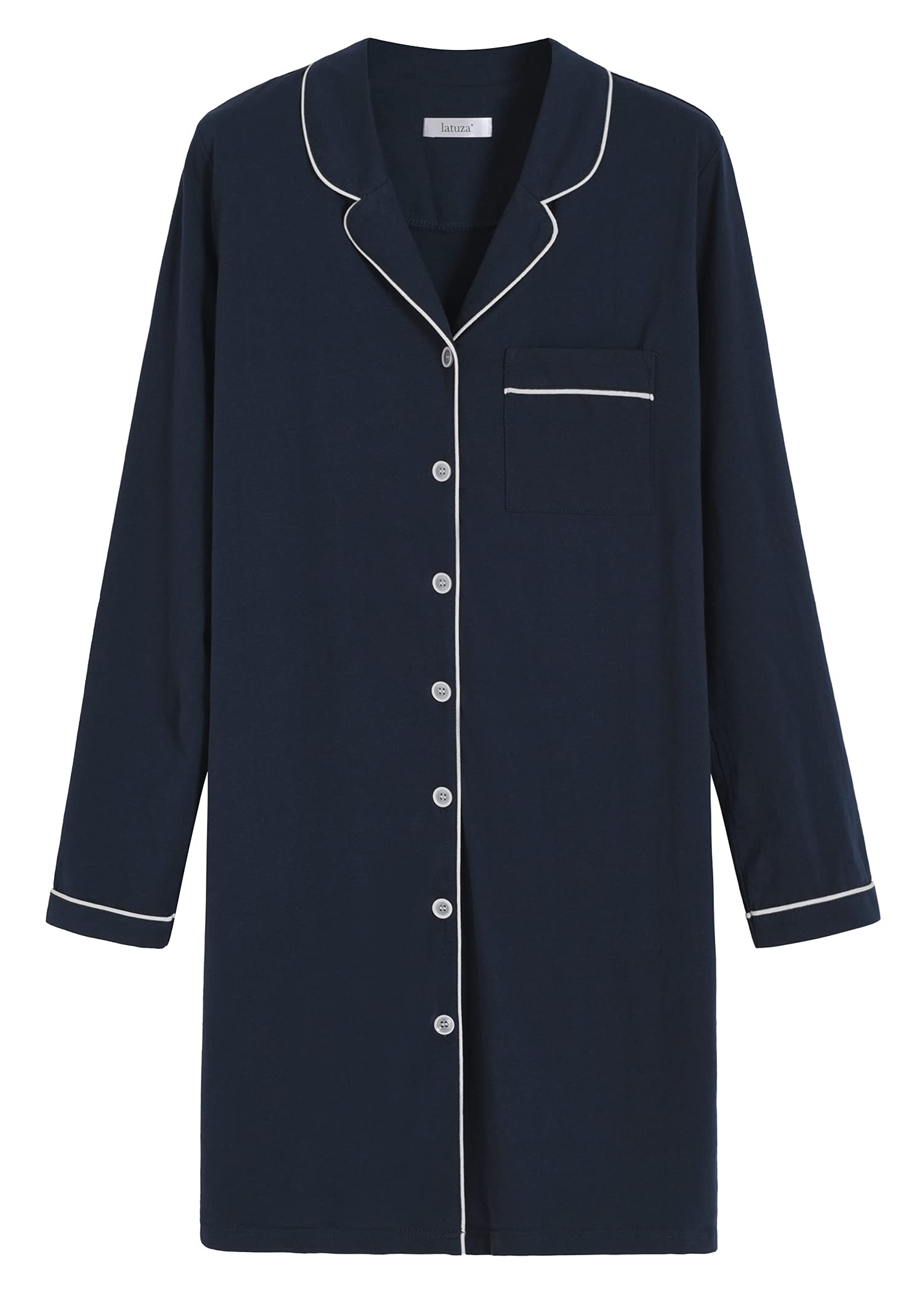 Women's Cotton Nightshirt Button Up Long Sleeves Sleep Shirt - Latuza