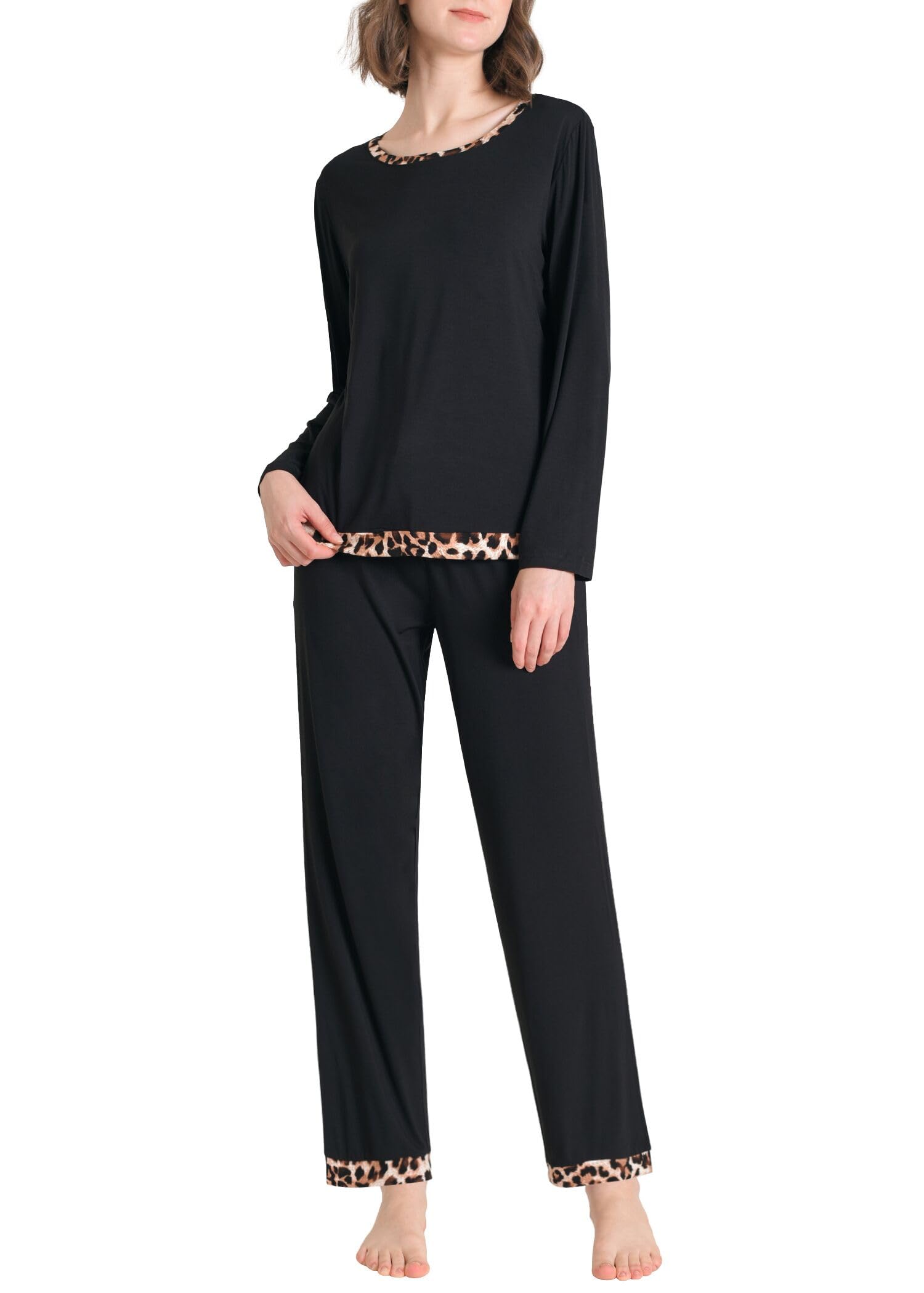 Women's Viscose Pajamas Set Long Sleeve Loungewear- Latuza