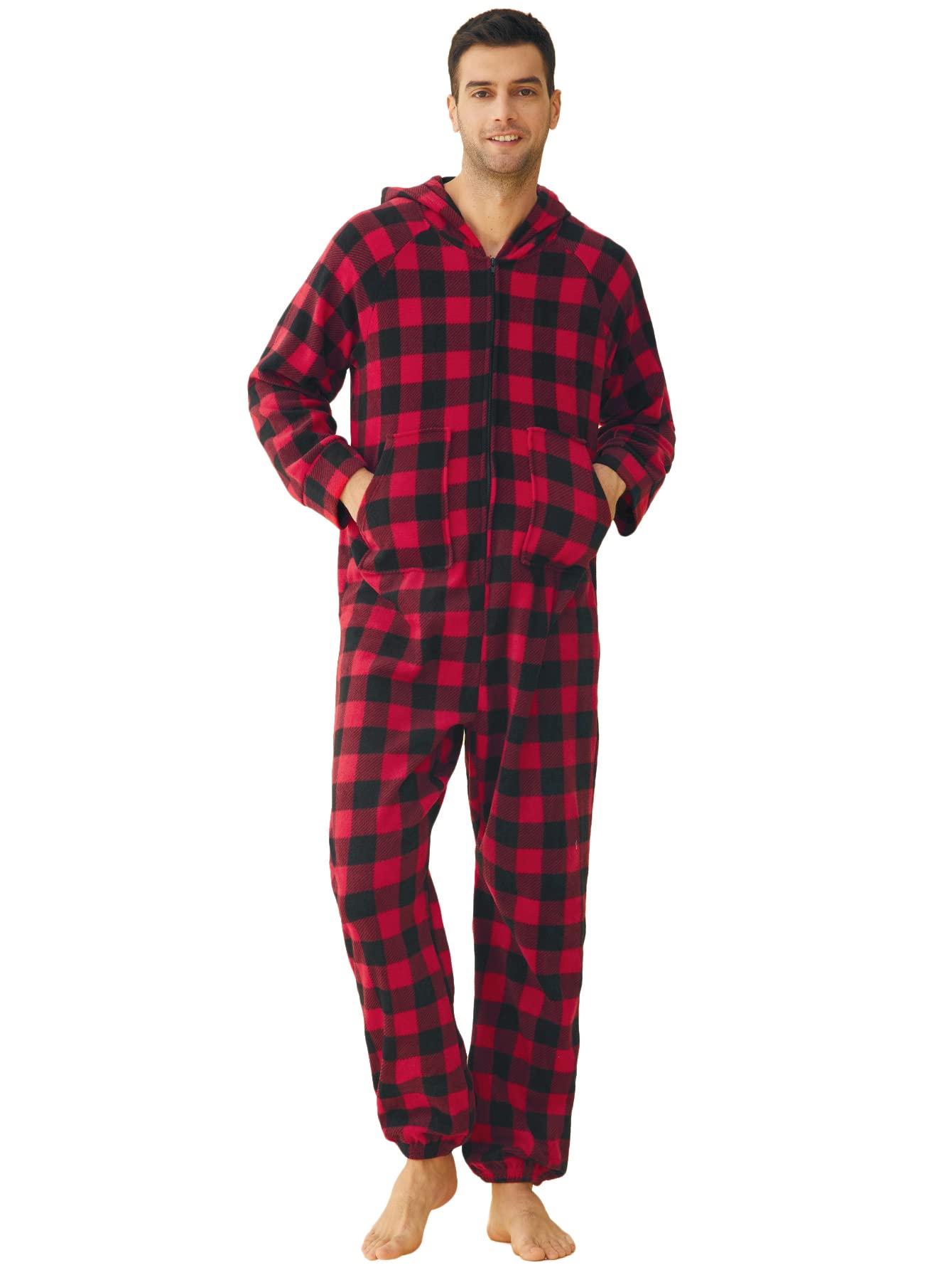 Adults Fleece Hooded Onesie Pajamas for Men - Latuza