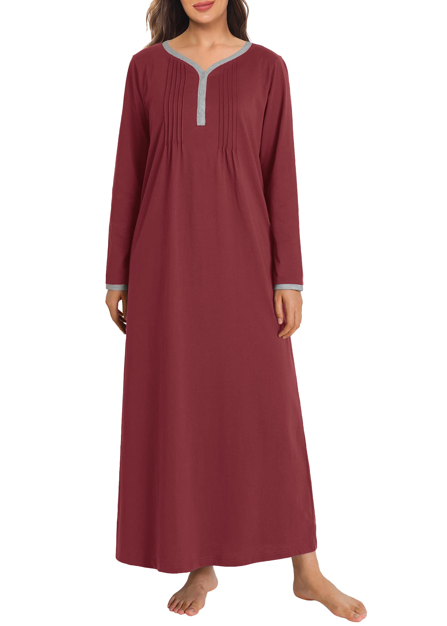 Women's Long Sleeve Nightgown Cotton Sleeping Gown – Latuza