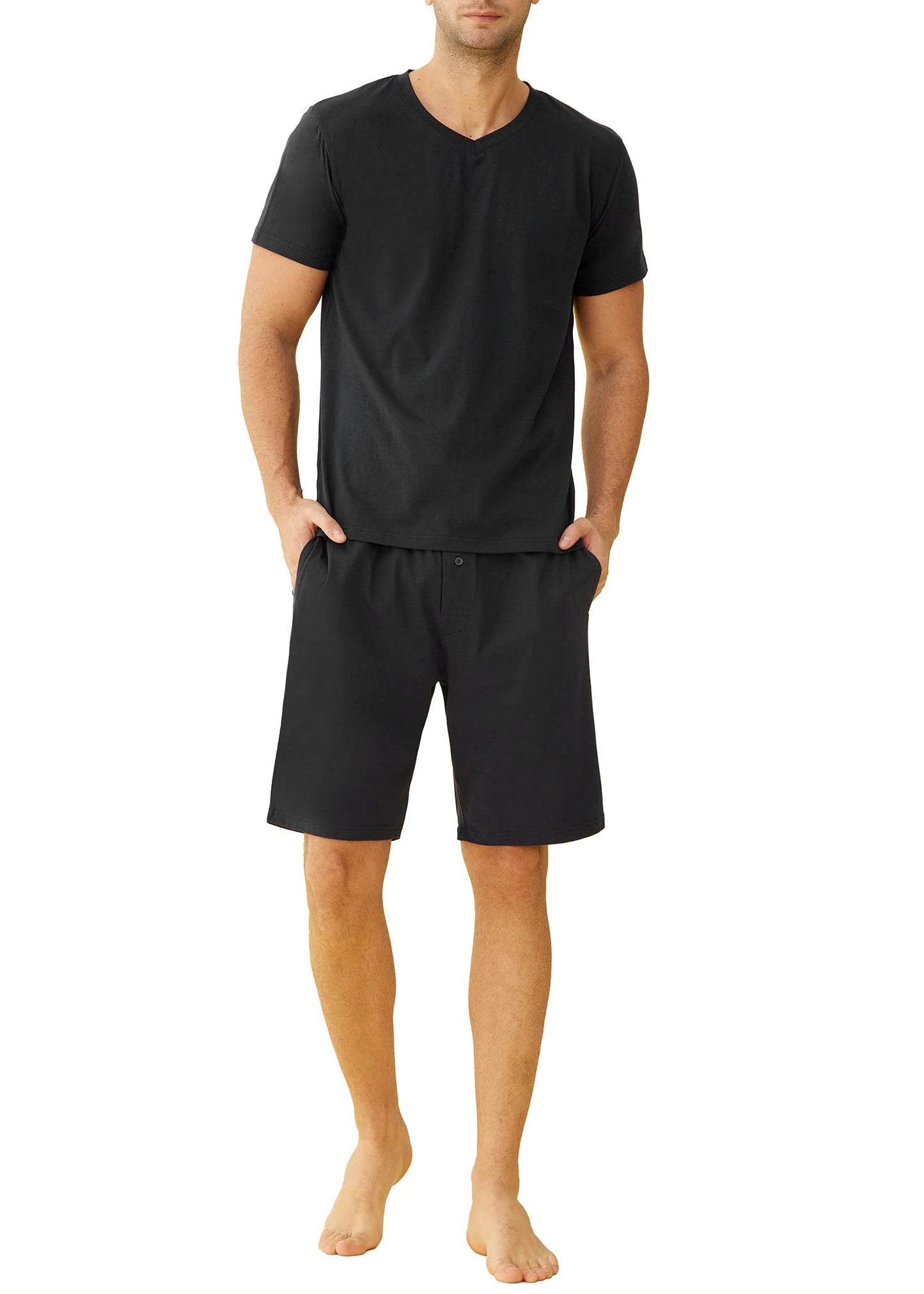 Men's Cotton Shirt with Shorts Pajama Set Knit Lounge Set - Latuza