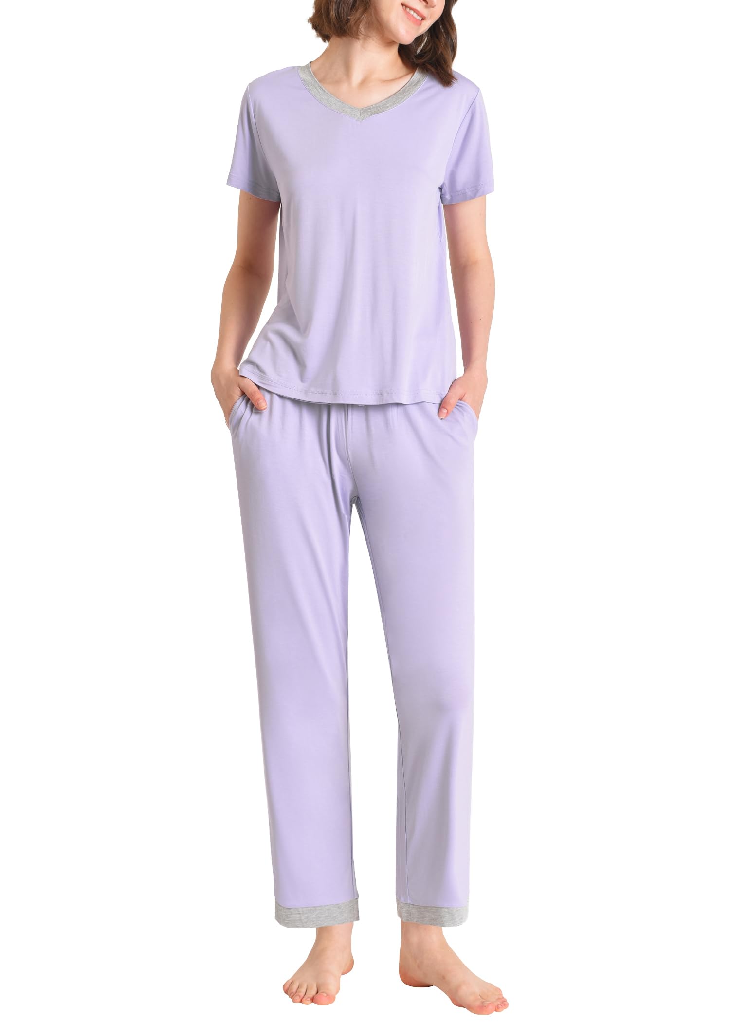 Women's Petite Pajamas Set Soft Viscose Loungewear - Latuza