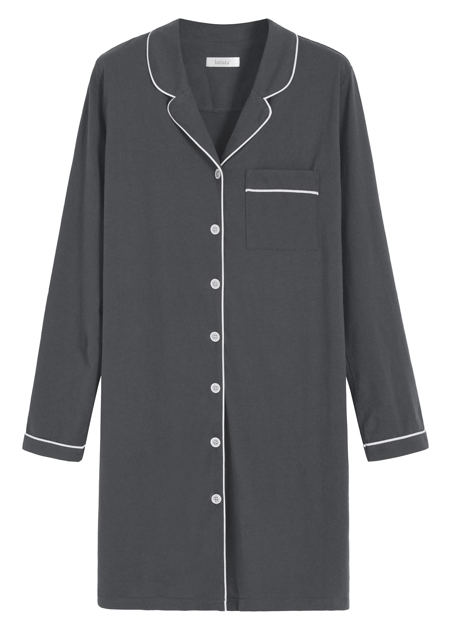 Women's Cotton Nightshirt Button Up Long Sleeves Sleep Shirt - Latuza