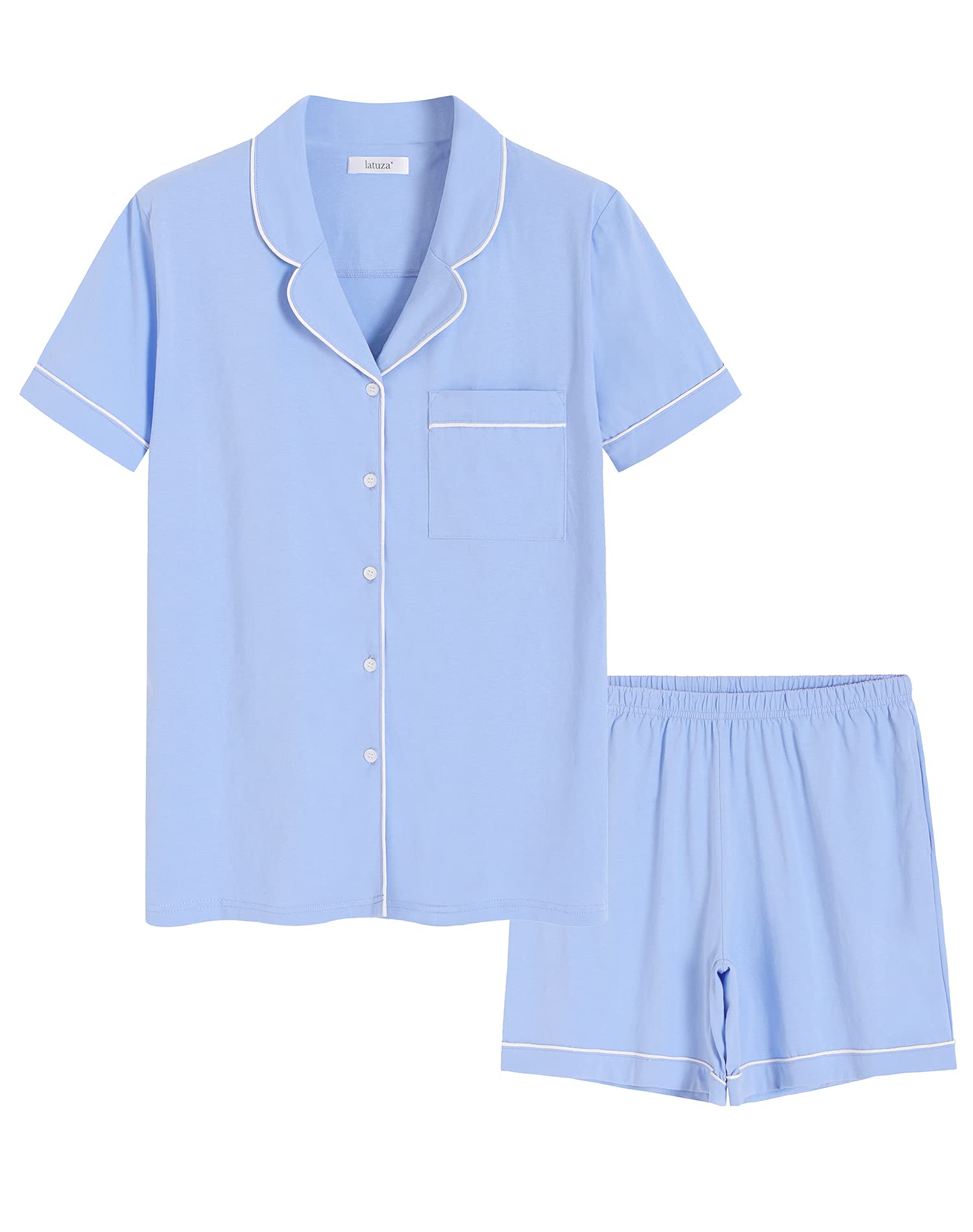 Women's Cotton Button Up Pajama Shirt Sleep Shorts Lounge Set - Latuza