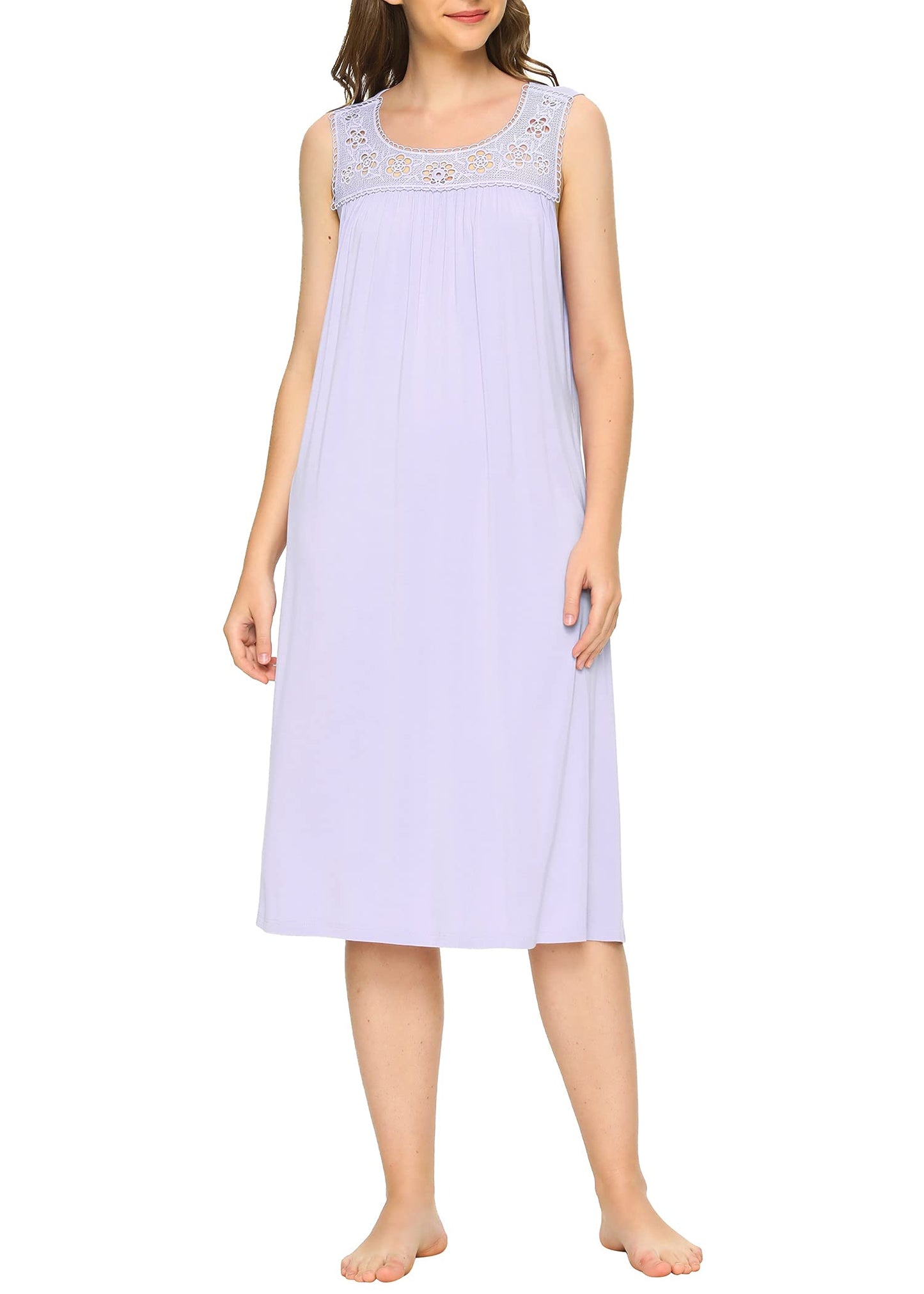 Women's Bamboo Viscose Embroidered Trim Sleeveless Nightgown - Latuza