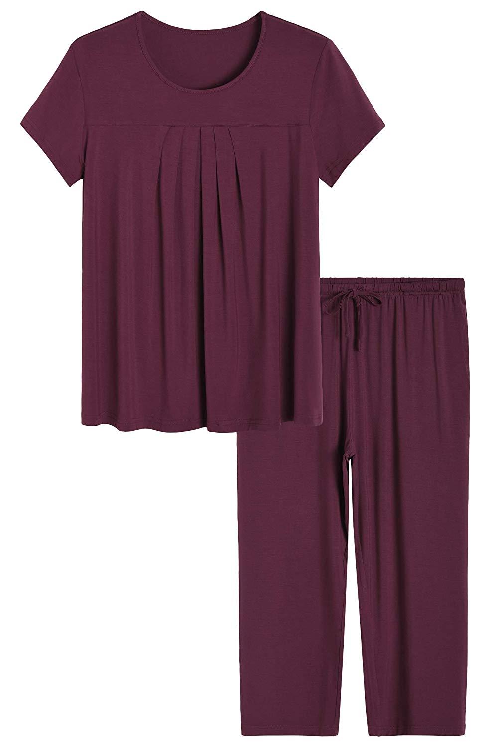 Women's Pleated Tank Top Bamboo Capri Pajama Sets