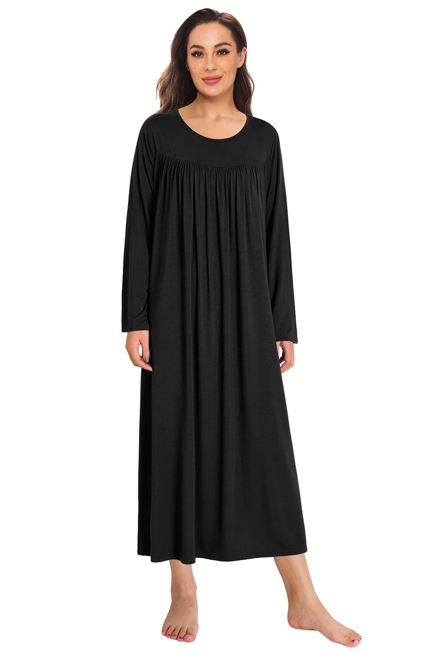Women's Soft Bamboo Viscose Long Sleeves Nightgown - Latuza