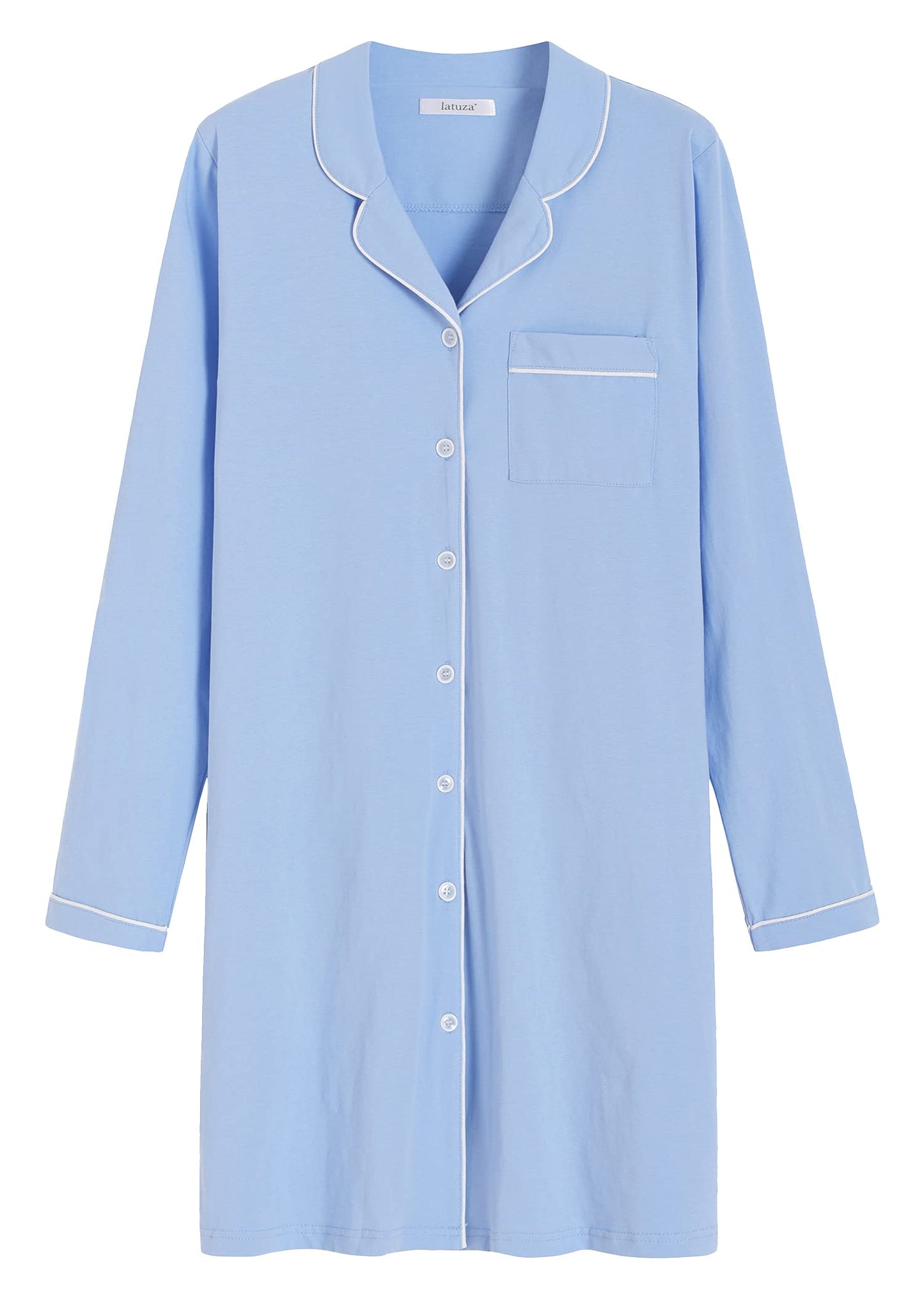 Women's Cotton Nightshirt Button Up Long Sleeves Sleep Shirt - Latuza