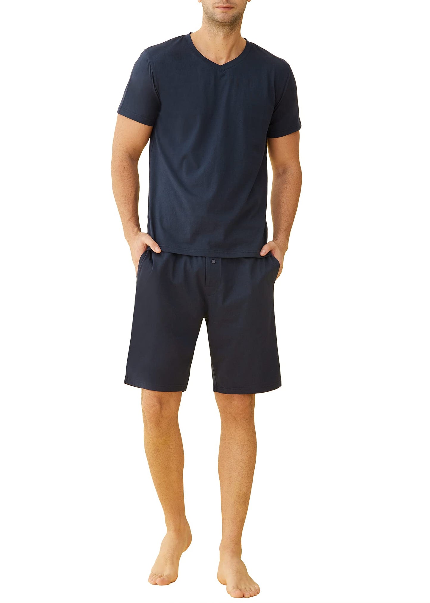 Men's Cotton Shirt with Shorts Pajama Set Knit Lounge Set - Latuza