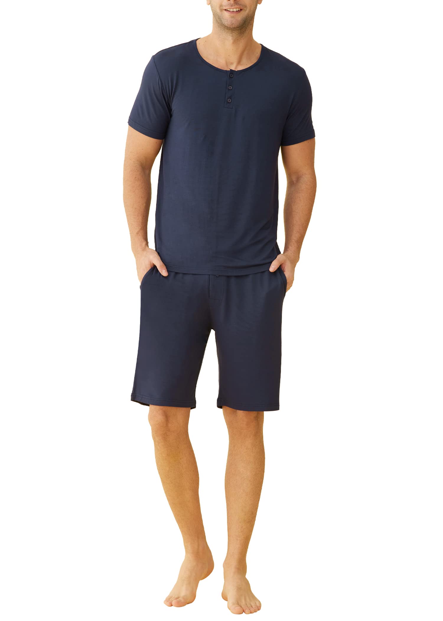 Men's Bamboo Viscose Henley Shirt Lounge Shorts Pajama Set - Latuza