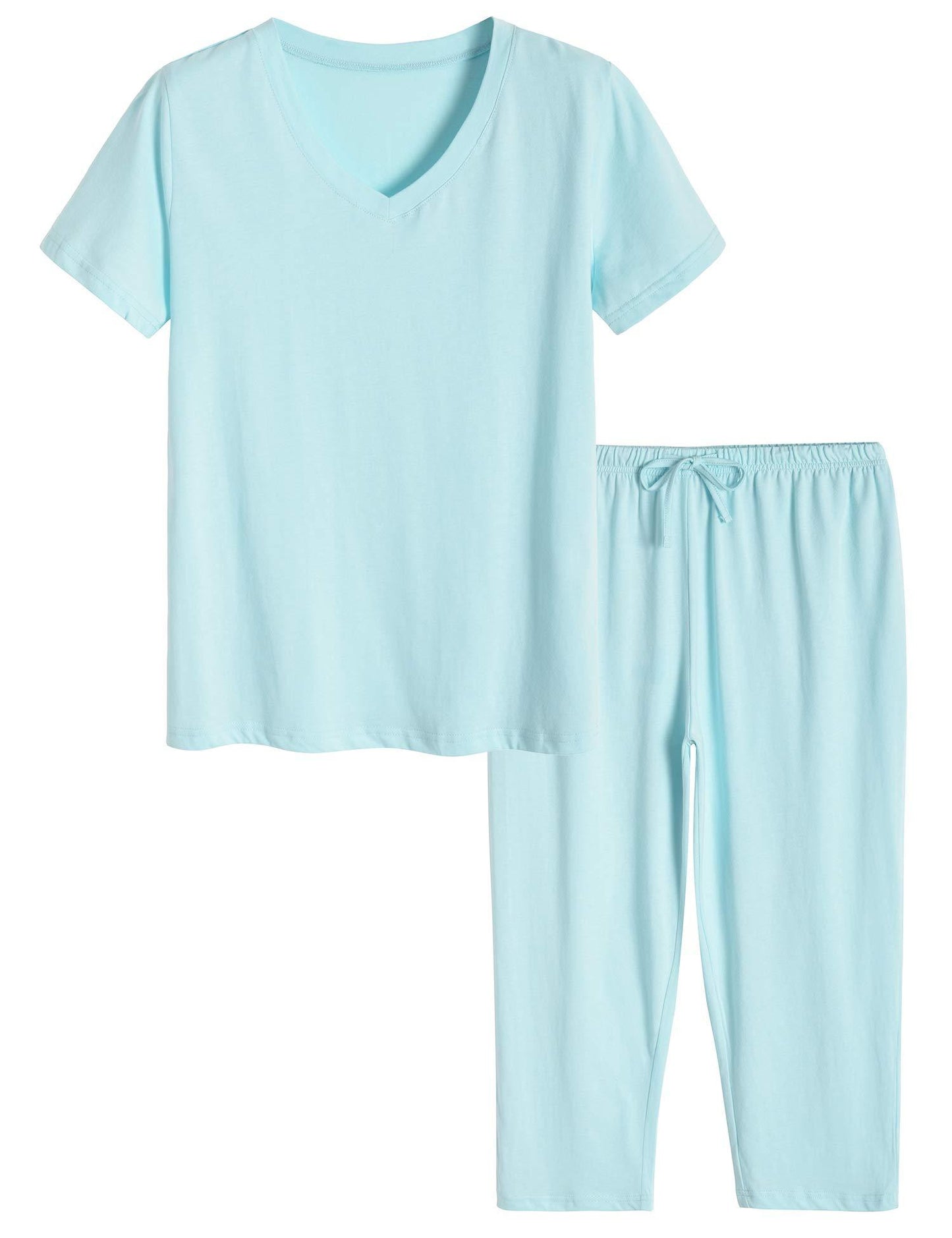 Women's Cotton Pajamas Set Tops and Capri Pants Sleepwear - Latuza