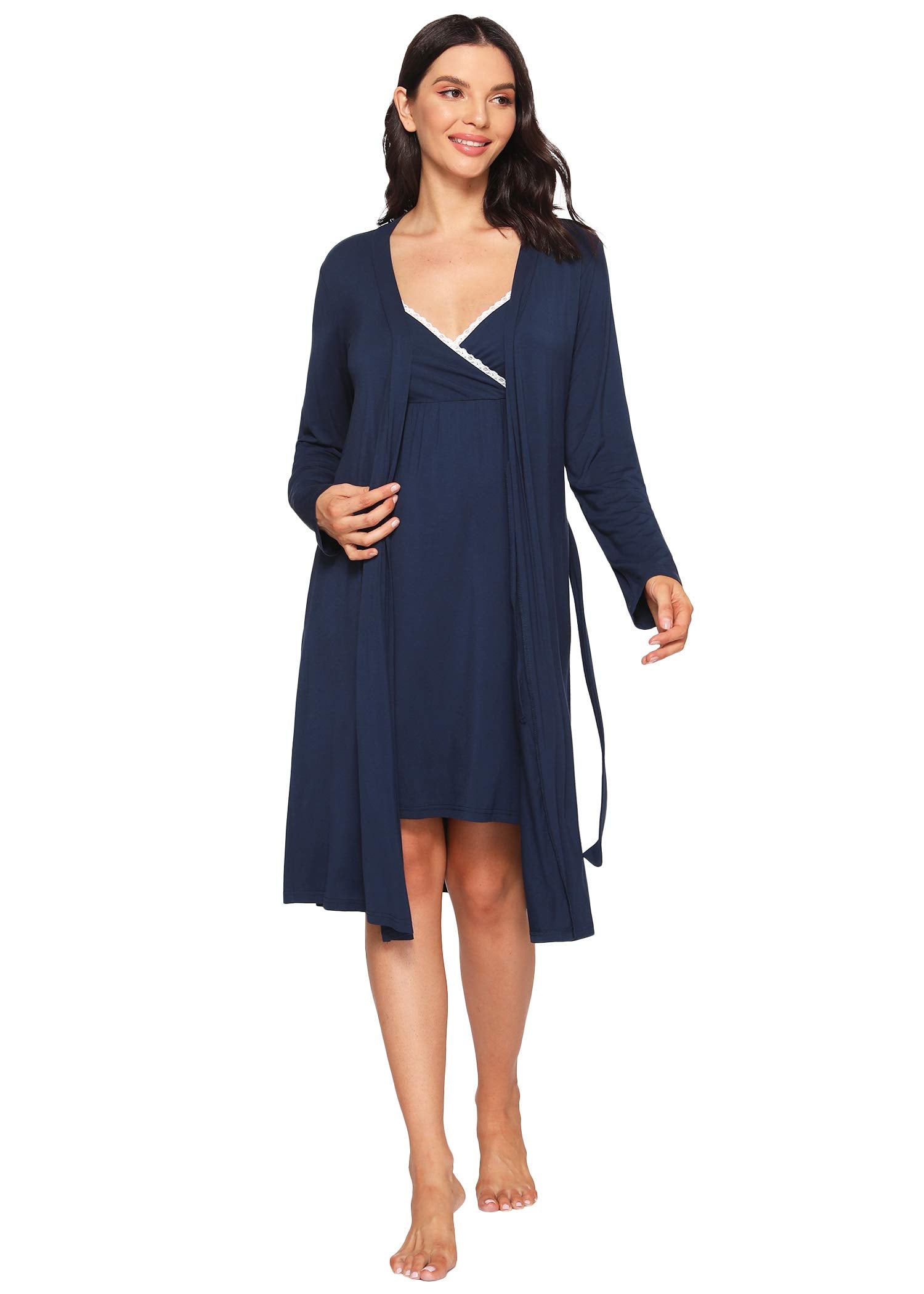 Women's Bamboo Viscose Nursing Nightgown and Robe Set - Latuza