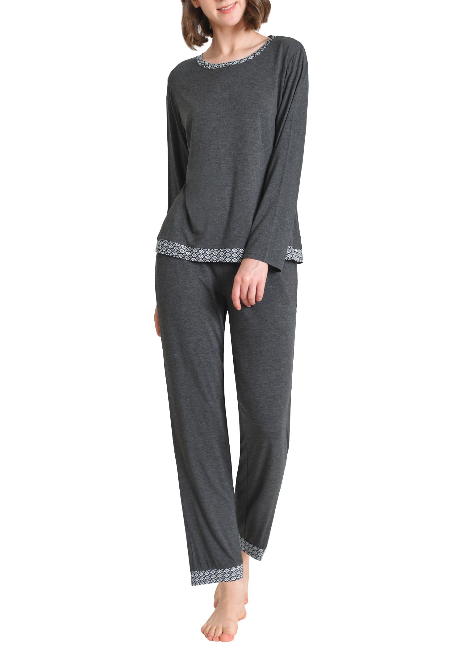 Women's Viscose Pajamas Set Long Sleeve Loungewear- Latuza