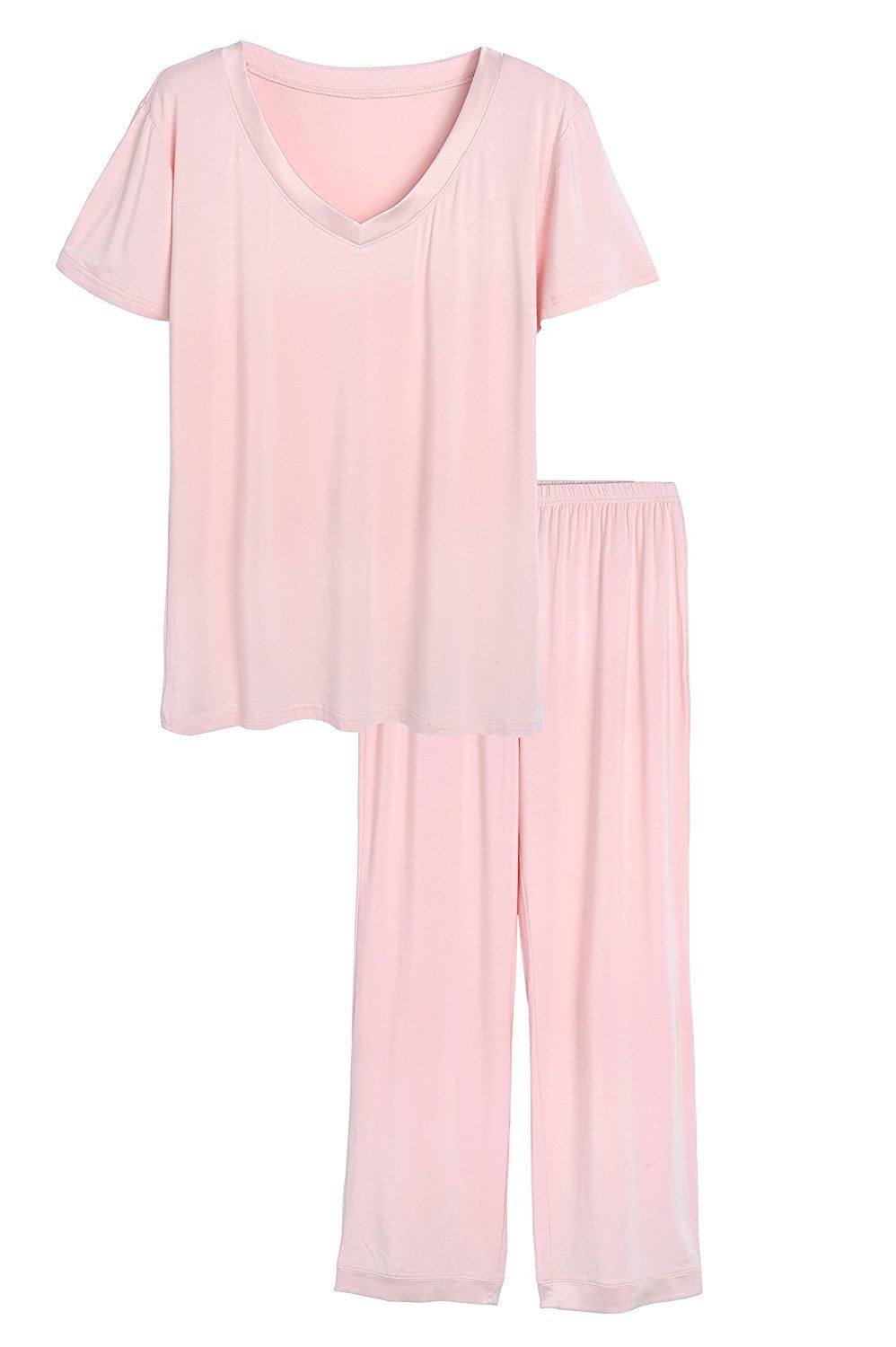 Women's Petite Size Pajama Pants Set Short Sleeve Sleepwear - Latuza