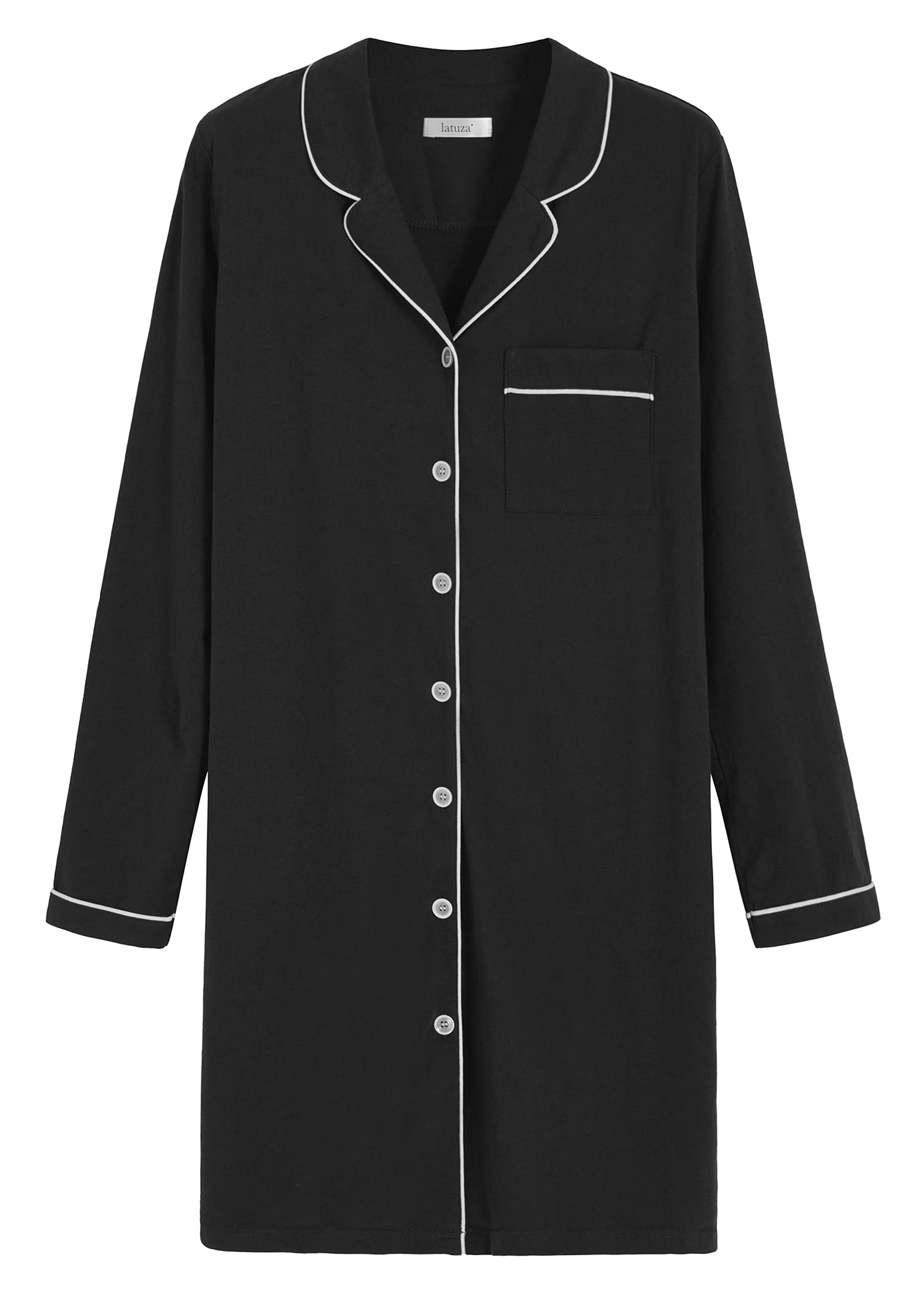Women's Cotton Nightshirt Button Up Long Sleeves Sleep Shirt - Latuza