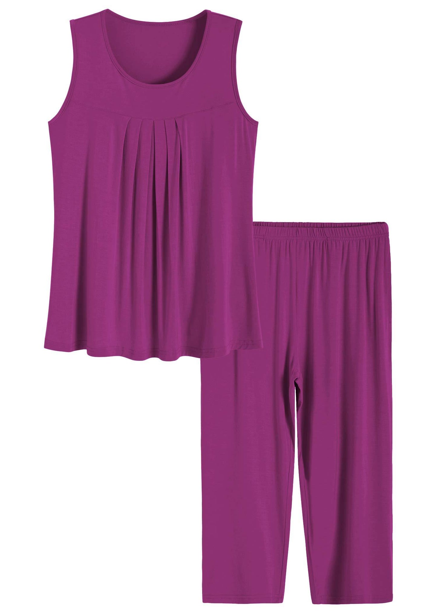 Women's Pleated Tank Top Capris Pajamas Set - Latuza