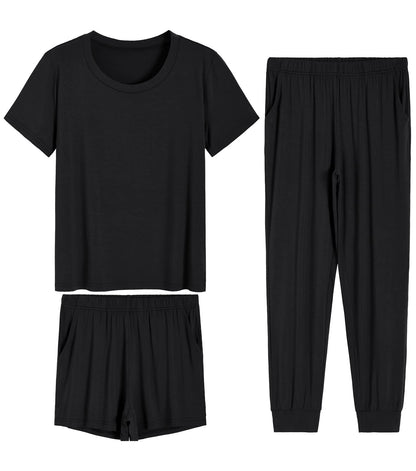 Women's 3 Pieces Bamboo Viscose Short Pajamas Set with Jogger Pants - Latuza