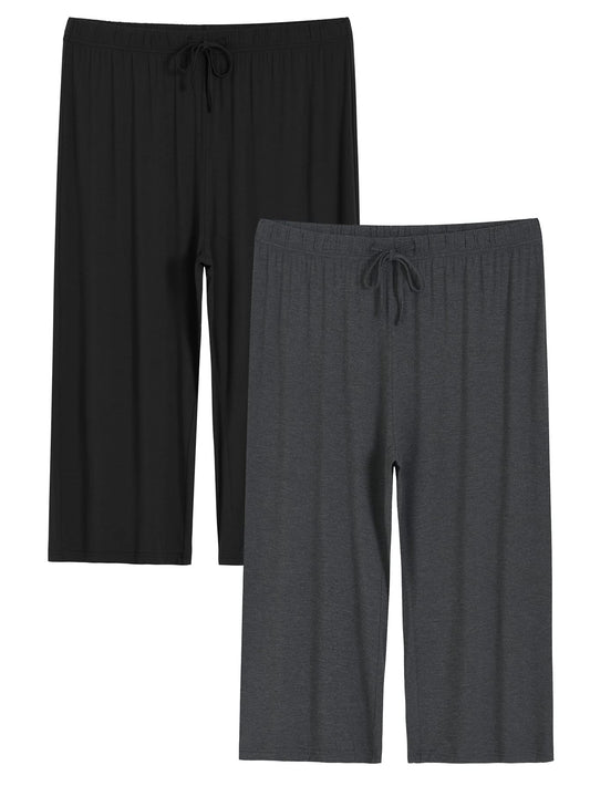 Women's Plus Size Capri Pajama Pants Comfy Wide Leg Lounge Capris - Latuza