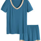 Women's V-Neck Short Sleeve Bamboo Pajama Set - Latuza