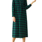 Women's Cotton Plaid Flannel Nightgown Long Sleeves Pleated Gown with Pockets - Latuza