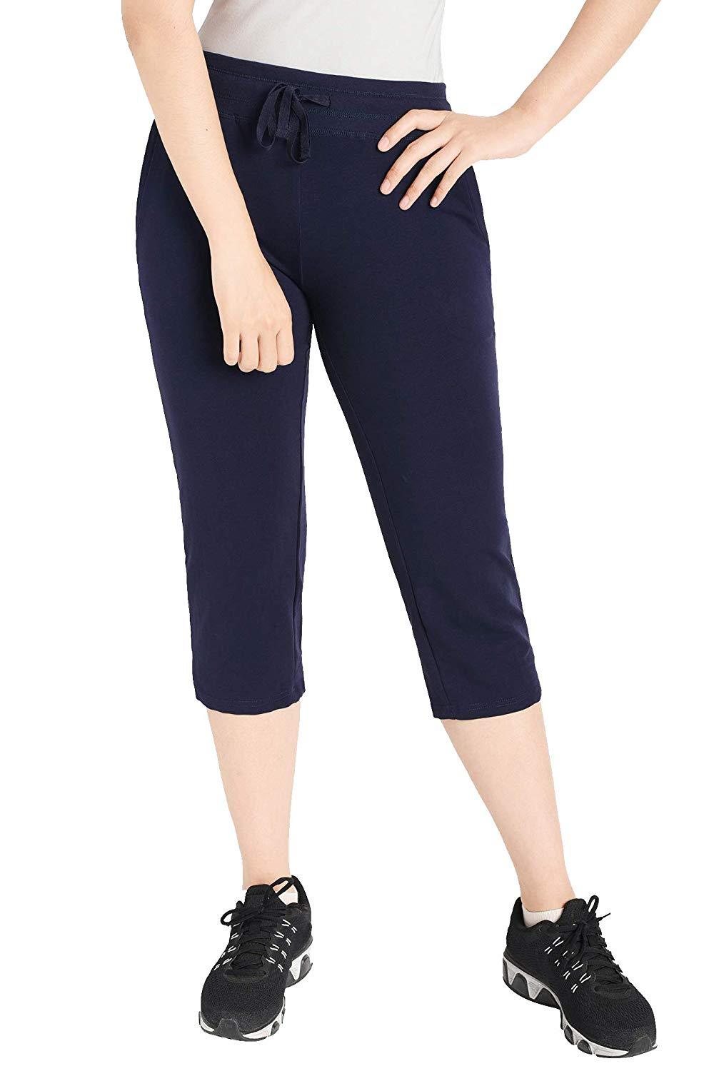 Women's Cotton Joggers Knit Capri Pants with Pockets - Latuza