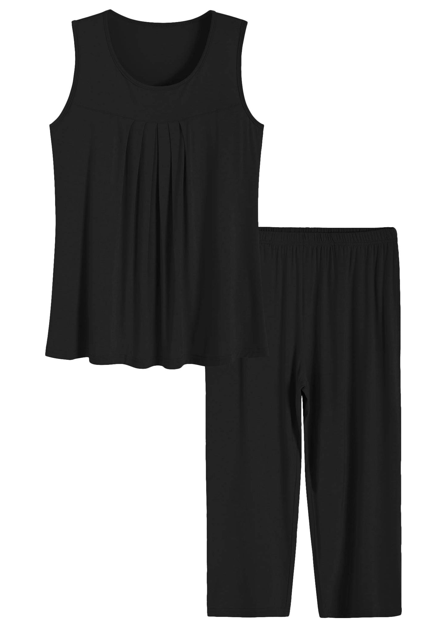 Women's Pleated Tank Top Capris Pajamas Set - Latuza