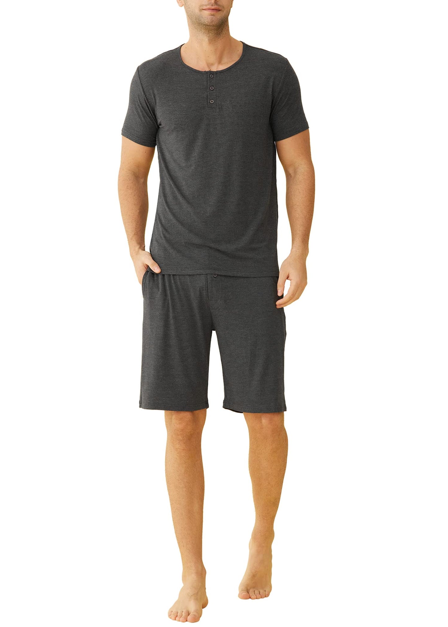 Men's Bamboo Viscose Henley Shirt Lounge Shorts Pajama Set - Latuza