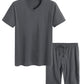 Men's Cotton Shirt with Shorts Pajama Set Knit Lounge Set - Latuza