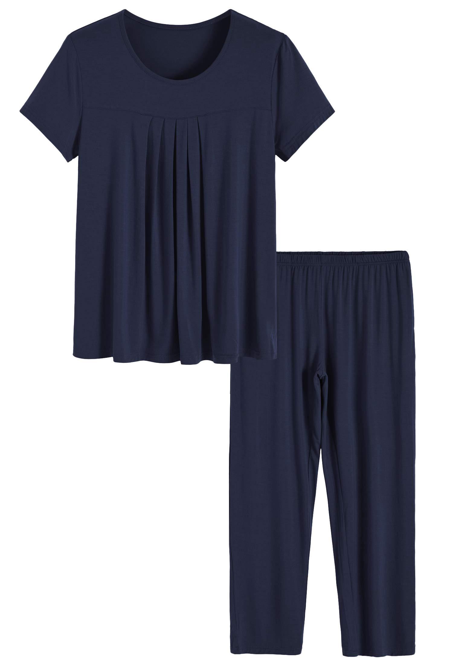 Women’s Bamboo Sleepwear Pleated Shirt Pants Pajamas Set - Latuza