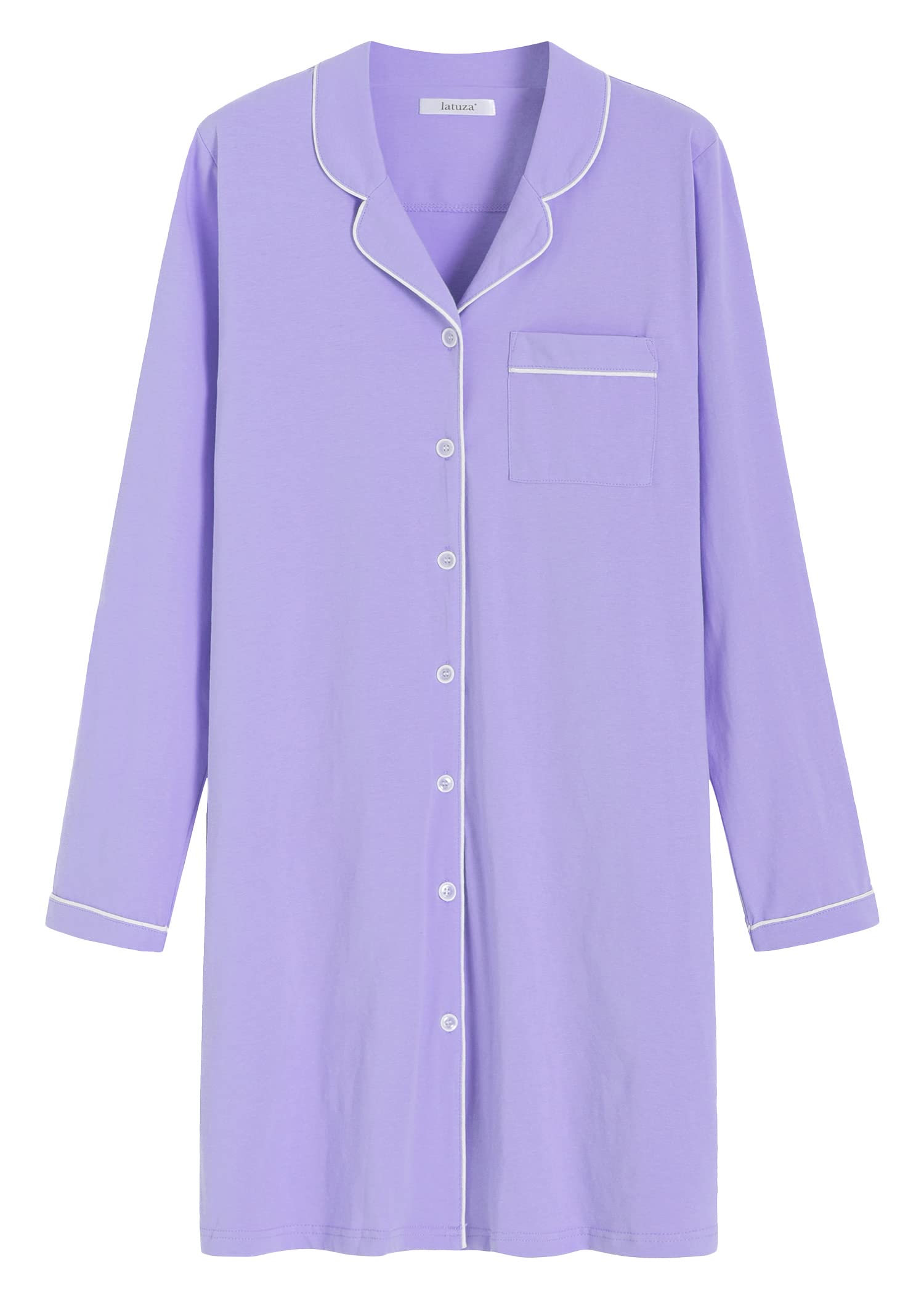 Women's Cotton Nightshirt Button Up Long Sleeves Sleep Shirt - Latuza