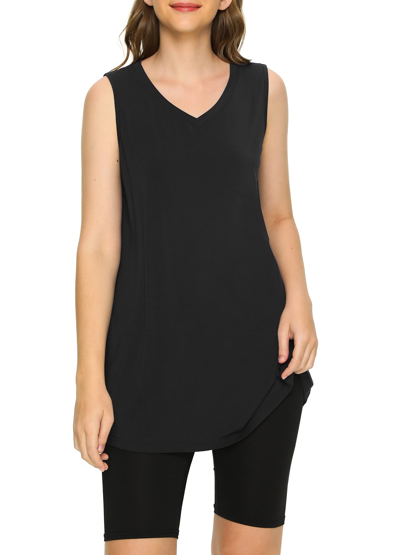 Women's Bamboo Viscose Sleeveless Tunic Flowy Pajama Tank Top - Latuza